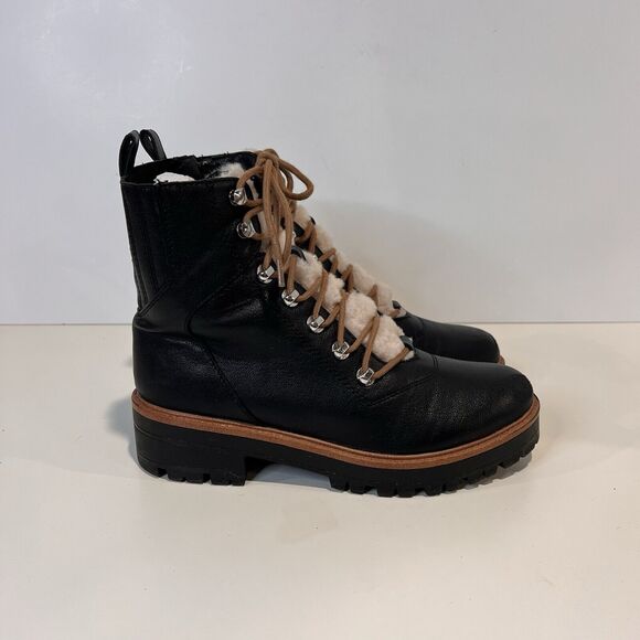 Nine West Women's 8 Black Ivani Sherpa Lace-up Combat Boots - Picture 6 of 10